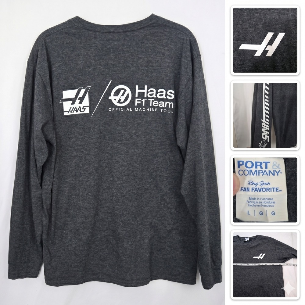 Haas F1 Team Long Sleeve Shirt Mens Large Charcoal Gray Official Machine Tool